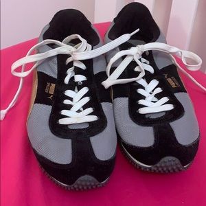 Puma size 8.5 black, grey and gold sneakers